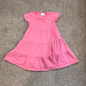 Hanna Andersson Little Girls Dress ize US 6-7 Pink Short Sleeve 100% Cotton